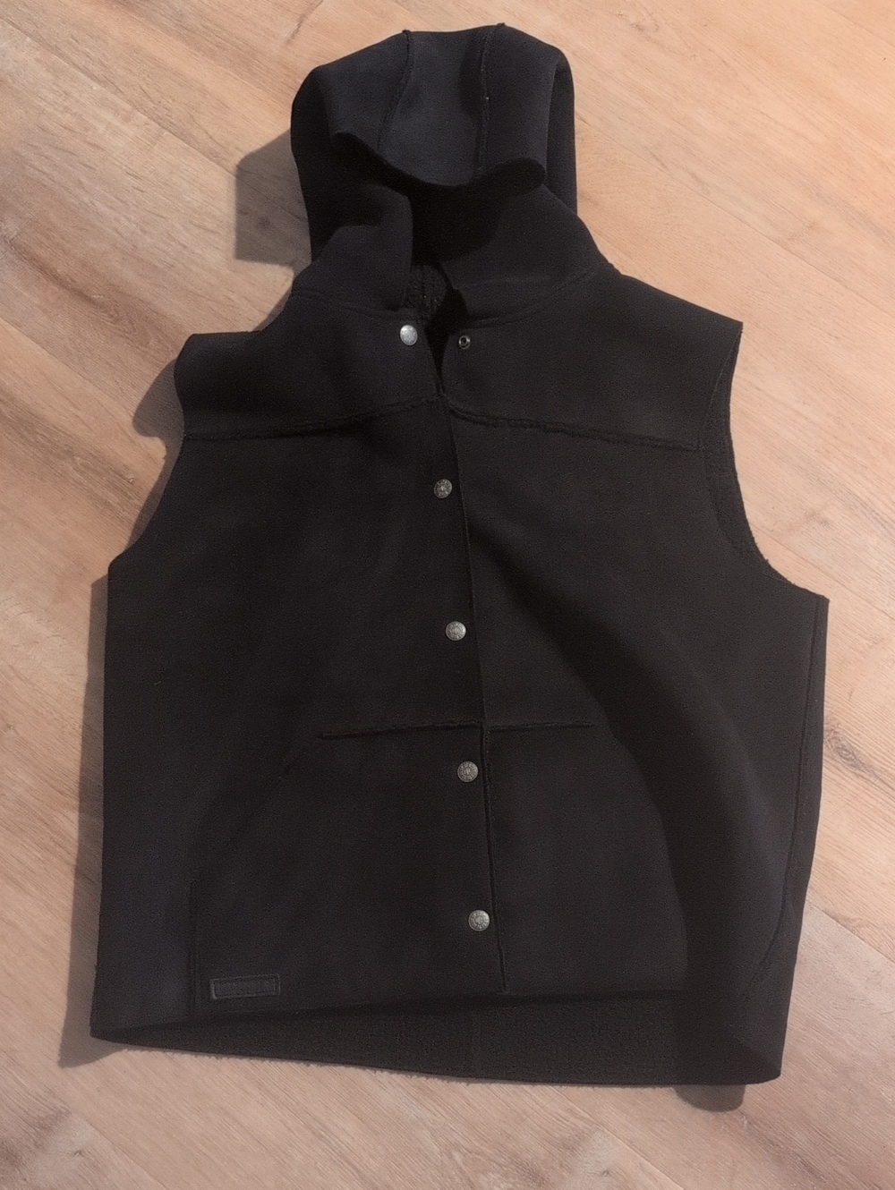 Women's Ralph Lauren Black Hooded Snap-Front Fleece Vest